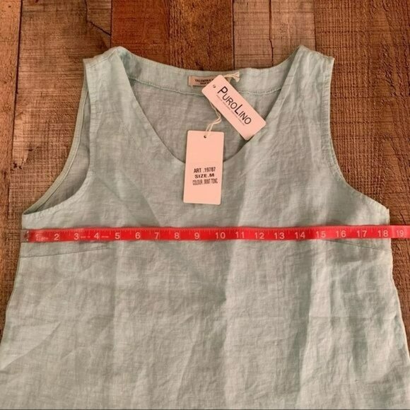 Valentina Naldi womens size medium linen blue tank top with eyelet lace ruffle - Picture 2 of 11